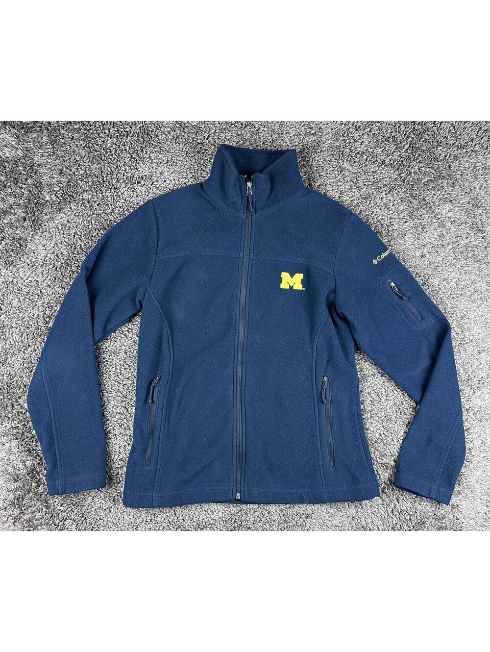 Columbia Fleece Jacket Womens M Michigan Wolverines Full Zip Navy